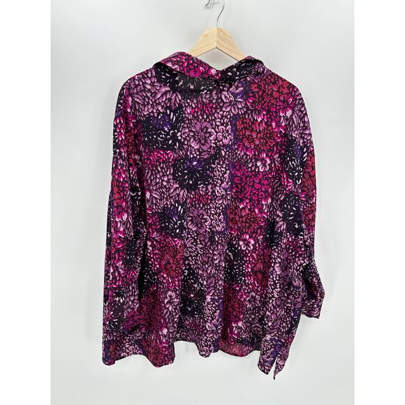Maggie Barnes Button Down Shirt Women Purple Dark Floral Size 5X Collar Stretch - Picture 2 of 5